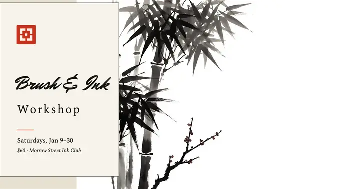 Brush and ink workshop Facebook post, sumi-e: workshop facebook post template