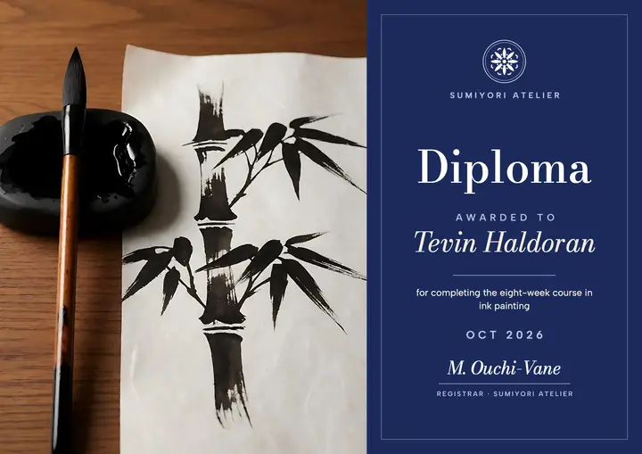 Ink painting course certificate, kamon crest template