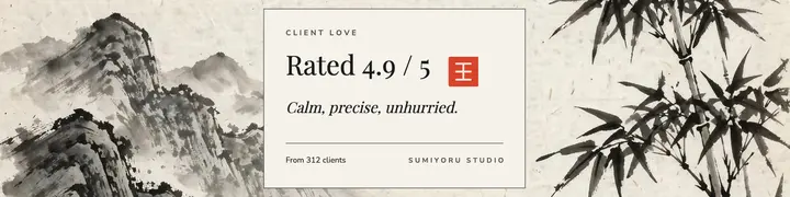 Sumiyoru Studio client rating LinkedIn cover, sumi-e template