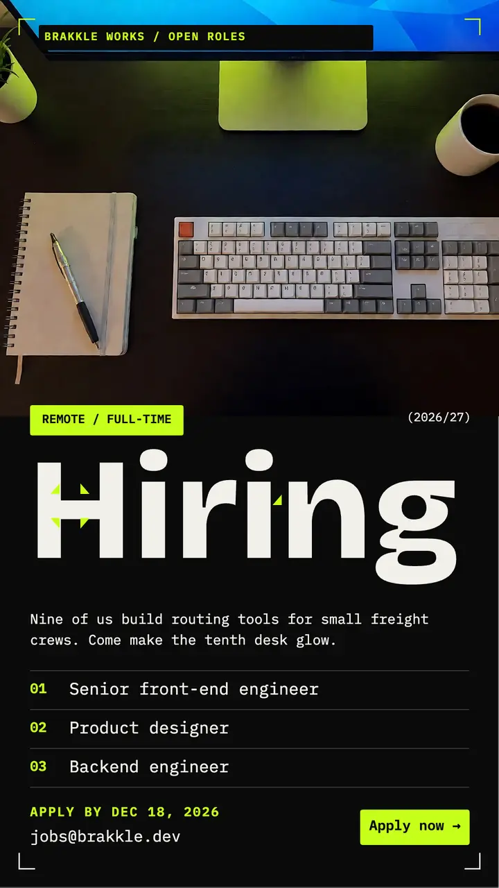 Software studio hiring story, ink-trap tech type template