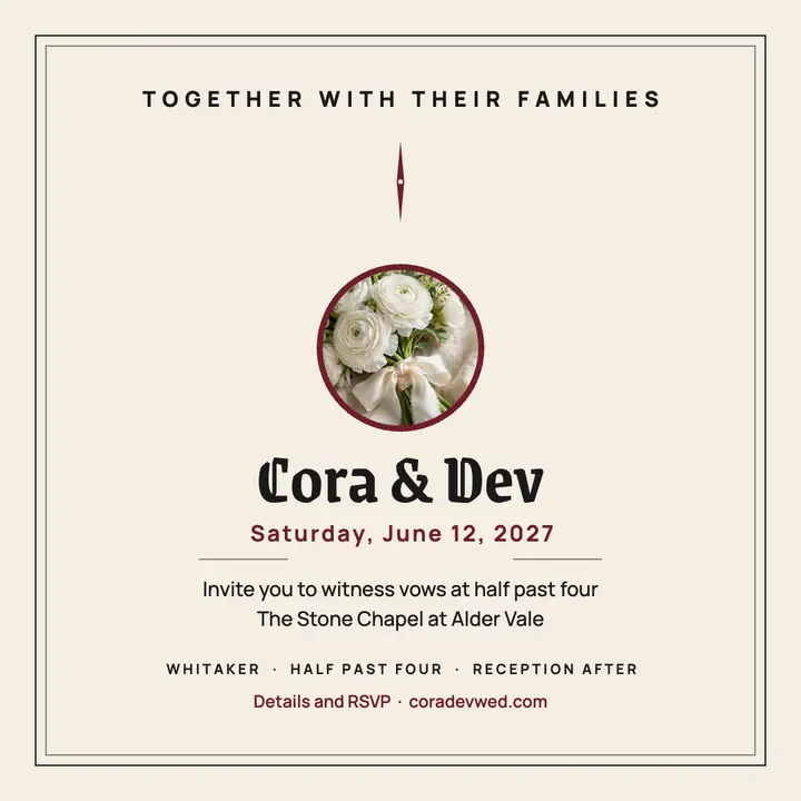 Cora and Dev ink wedding invitation template
