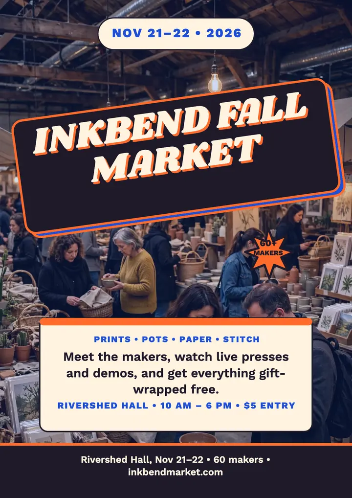 Inkbend Fall Market psychedelic flyer: craft market flyer template