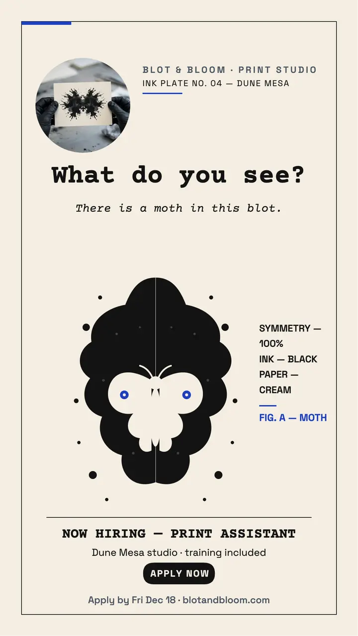 Blot and Bloom print assistant hiring story: print assistant hiring story template