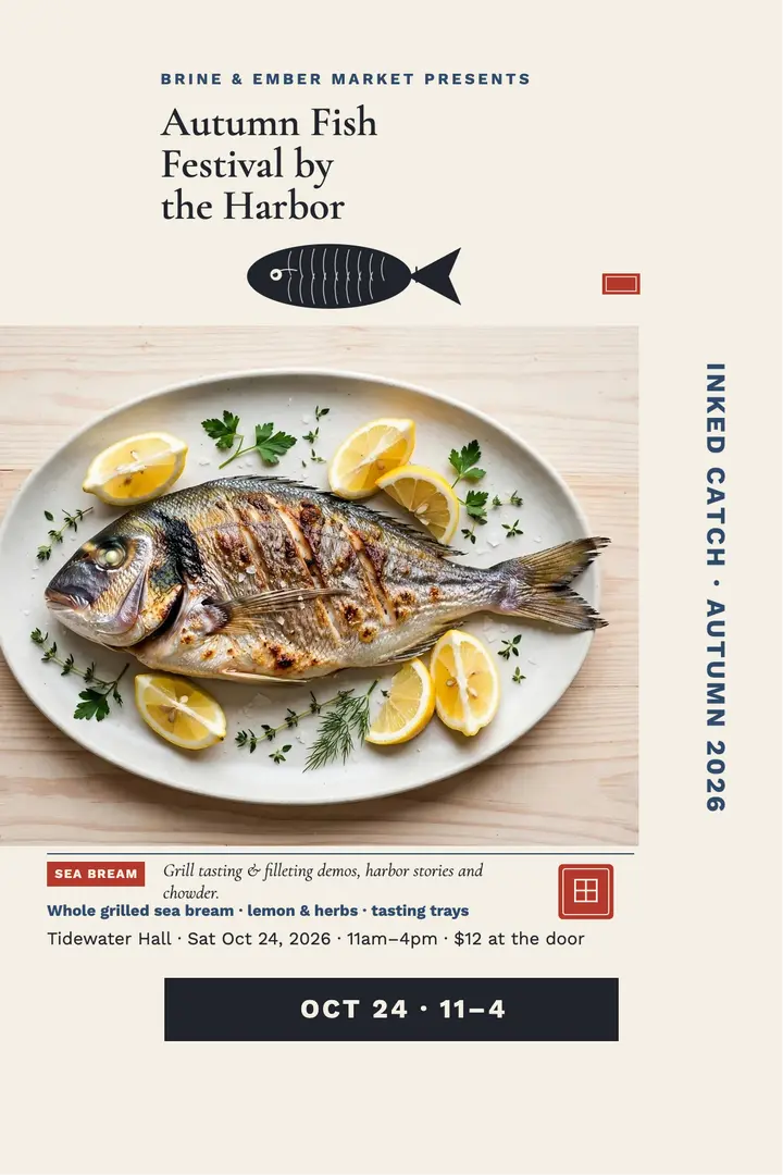 Brine and Ember autumn fish festival poster template