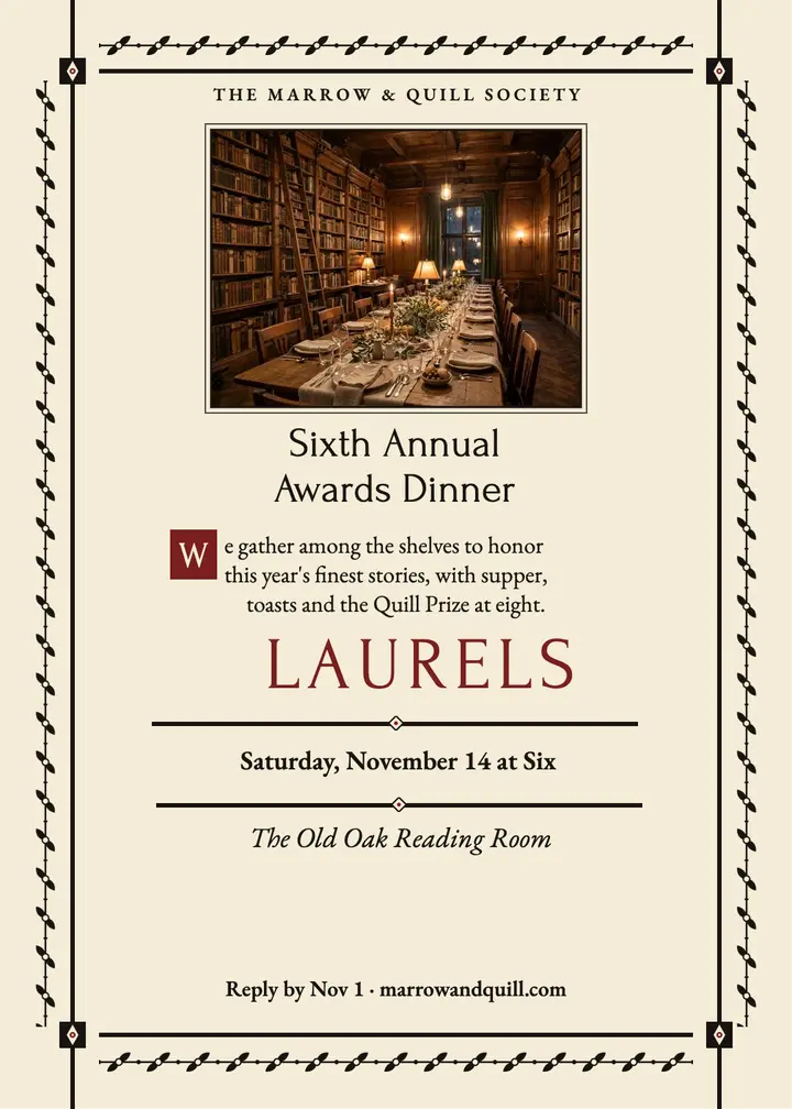 Marrow and Quill awards dinner invitation template