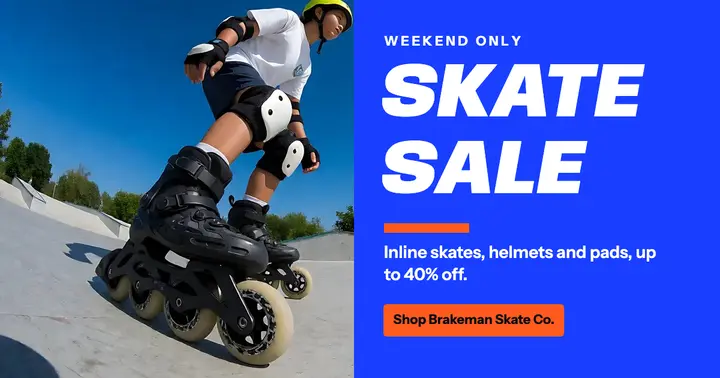 Brakeman Skate Co. inline skate sale Facebook post, fisheye template