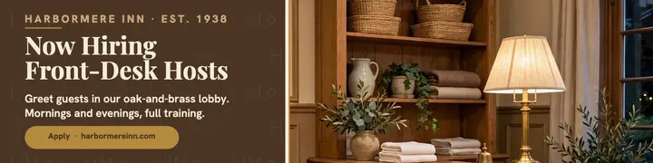 Harbormere Inn front-desk hiring banner template