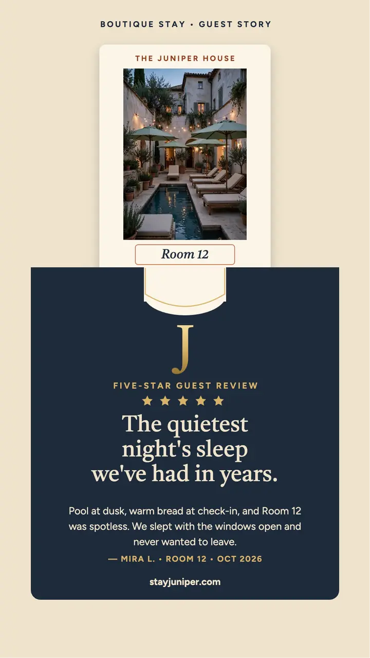 Juniper House key sleeve guest review story template