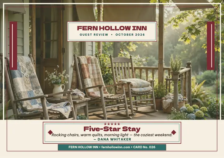 Fern Hollow Inn five-star review certificate: bed and breakfast review template