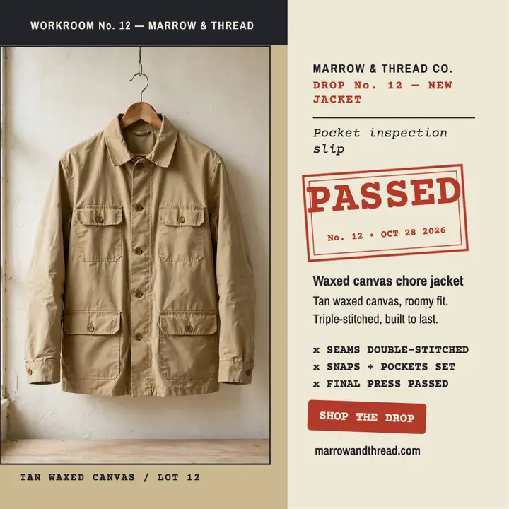 Marrow and Thread chore jacket drop: jacket drop post template