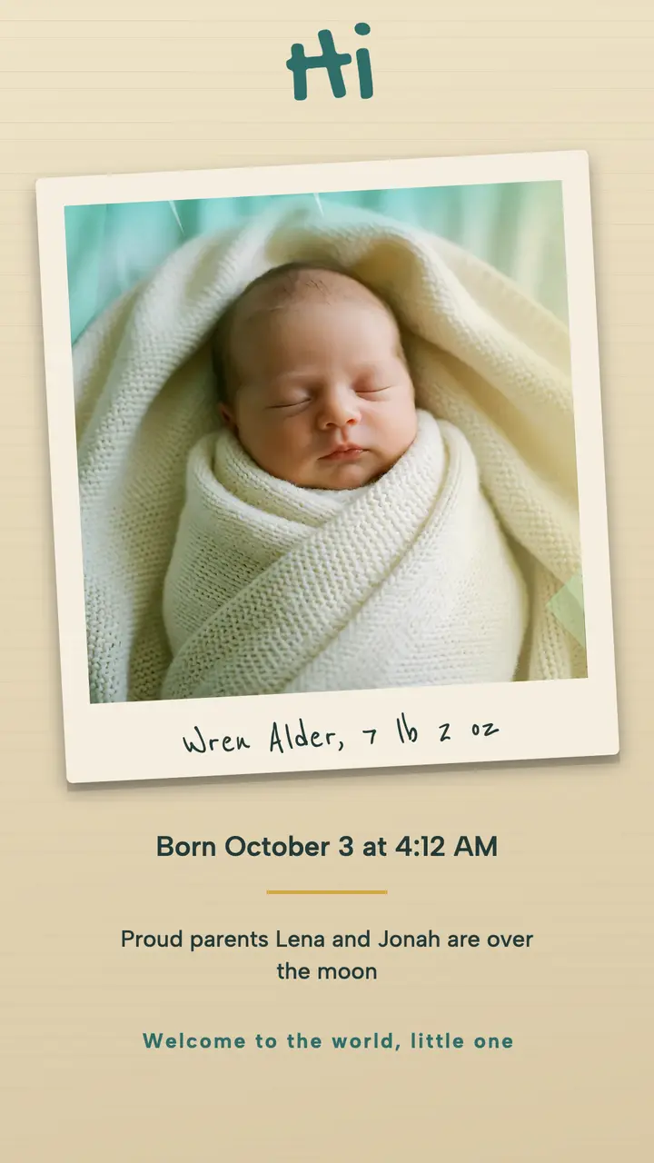 Hi Wren instant photo baby announcement story template