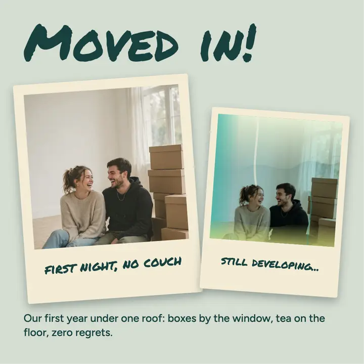Moved in instant film prints: new home announcement instant photo post template