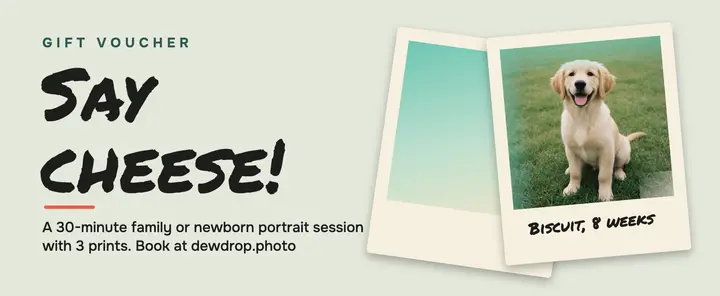 Dewdrop Photo portrait voucher: family portrait session gift voucher template