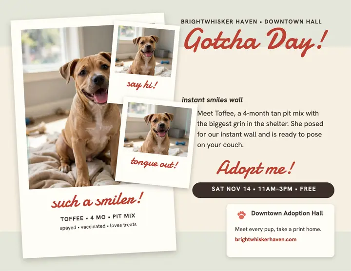 Toffee puppy gotcha day instant flyer template