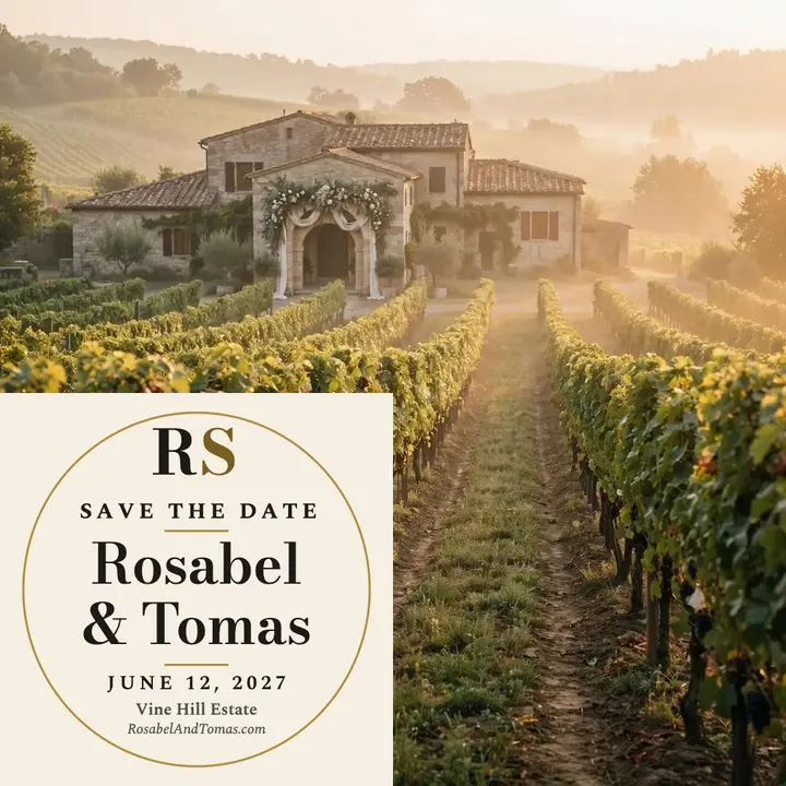 Rosabel and Tomas vineyard save the date template