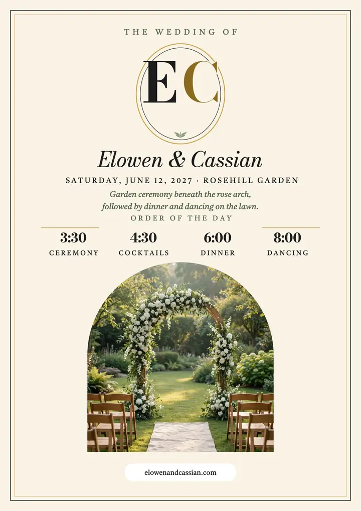 Elowen and Cassian garden order of day template