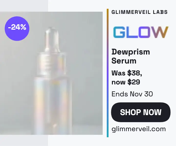 Glimmerveil Dewprism serum holiday sale ad template