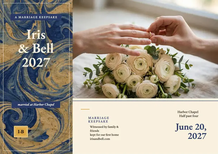 Iris and Bell marbled marriage keepsake template
