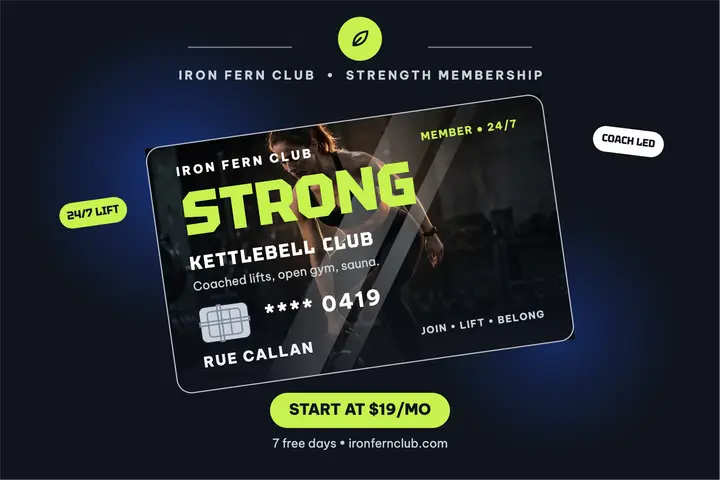 Iron Fern Club strength member card mailer: gym membership card template