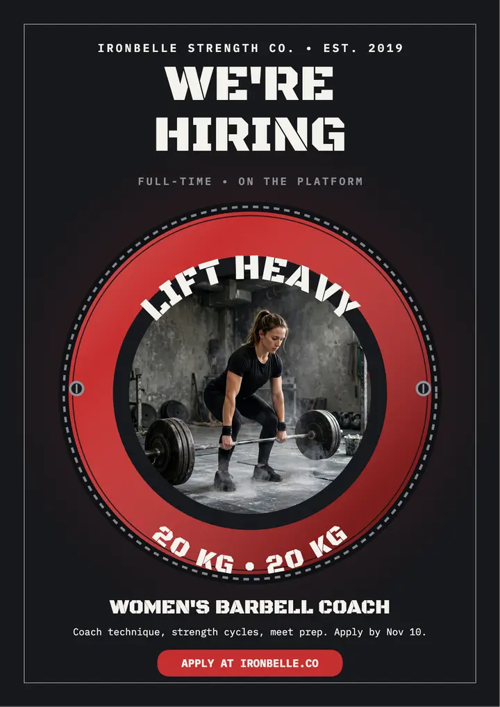 Ironbelle barbell coach hiring flyer template