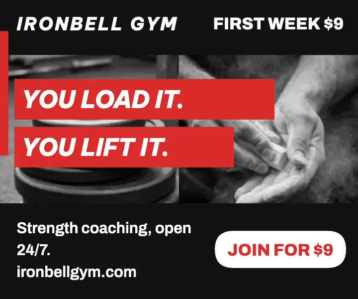 Ironbell Gym red bar slogan ad template