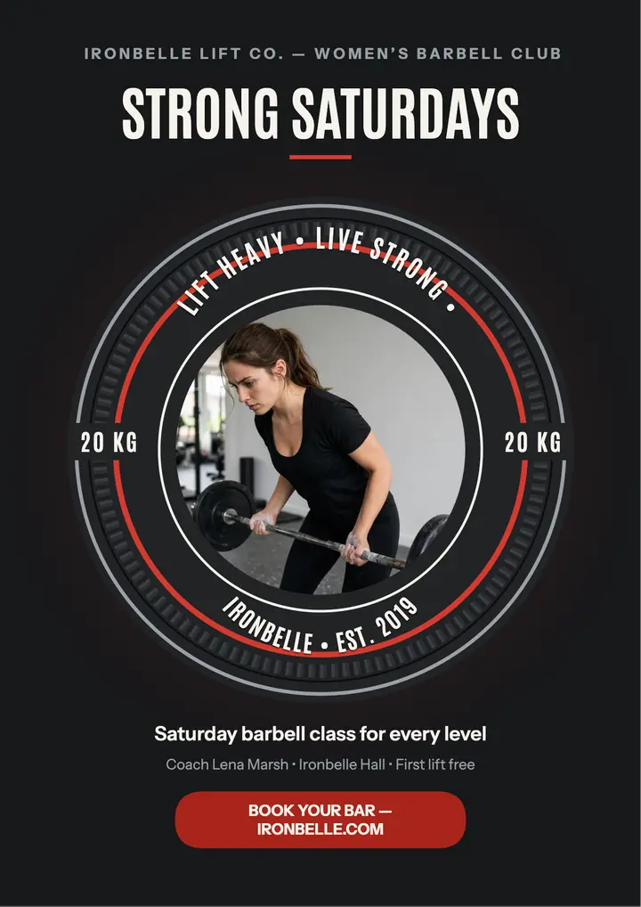Ironbelle Saturday strength barbell flyer template