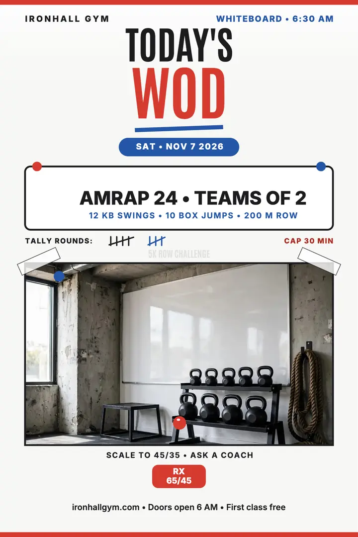 Ironhall daily WOD whiteboard poster: gym wod poster template