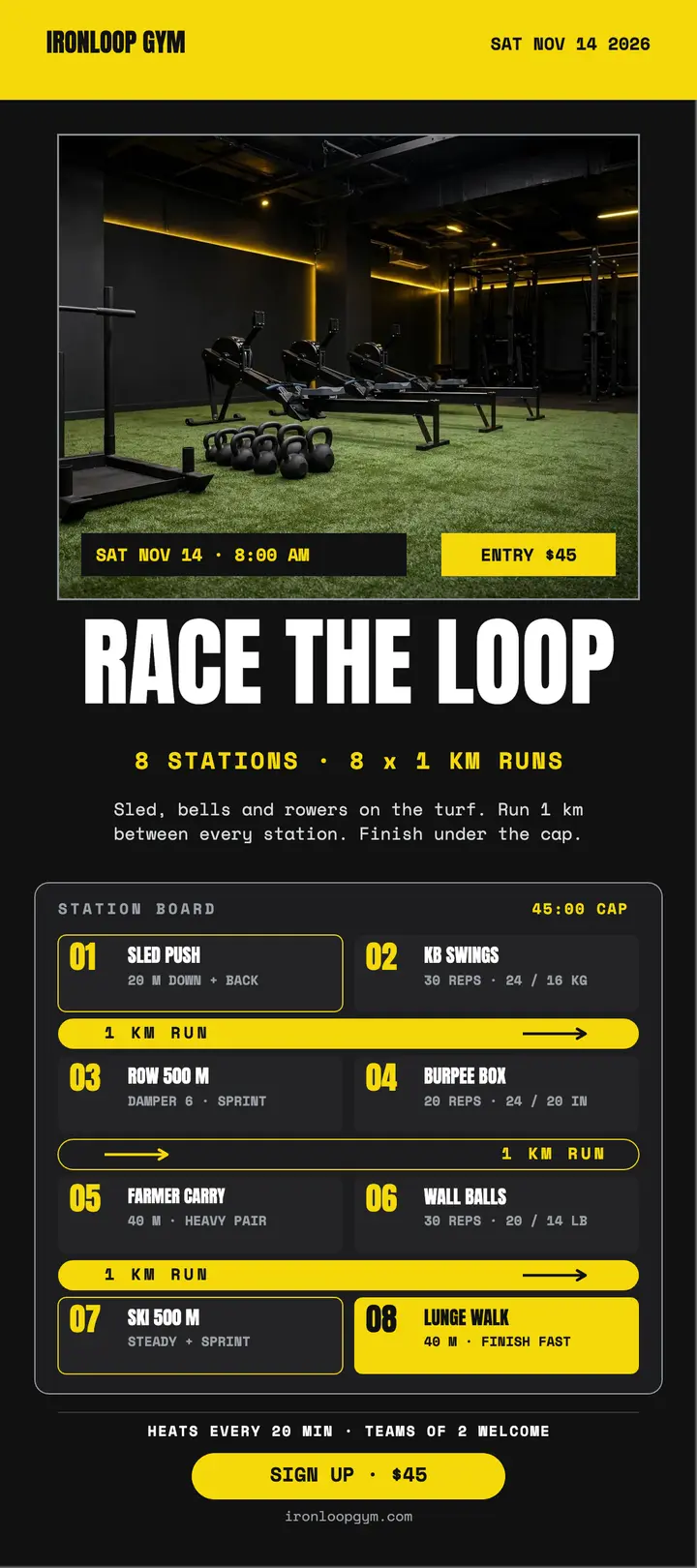 Ironloop Sprint station rack card template
