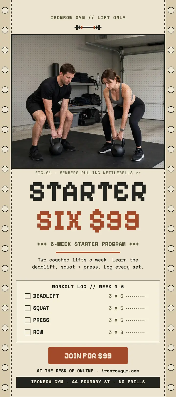 Ironrow Gym Starter Six rack card template