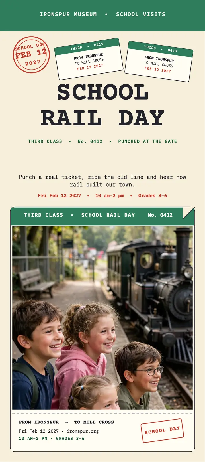 Ironspur Museum School Rail Day card template