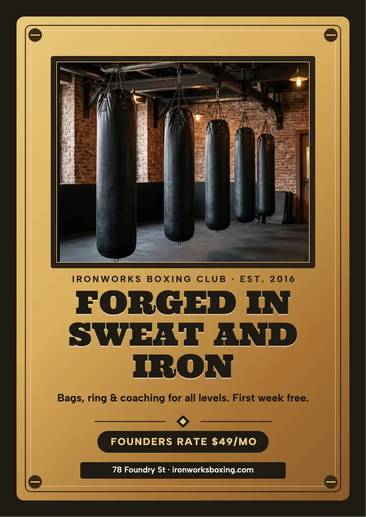 Ironworks boxing club brass plaque flyer template