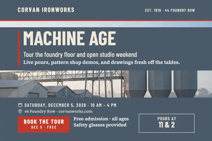 Corvan Ironworks factory tour postcard template
