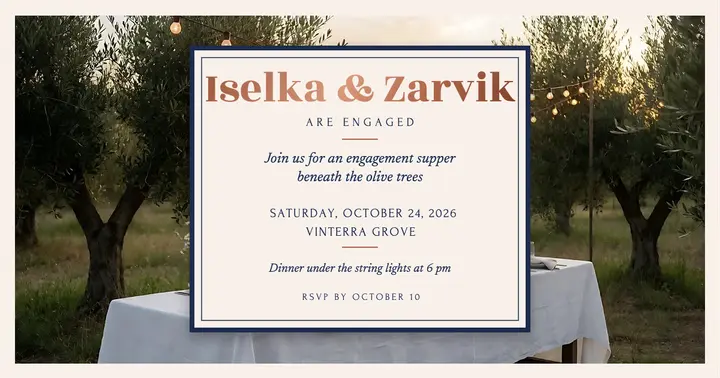 Iselka and Zarvik engagement supper letterpress post: engagement party invitation post template