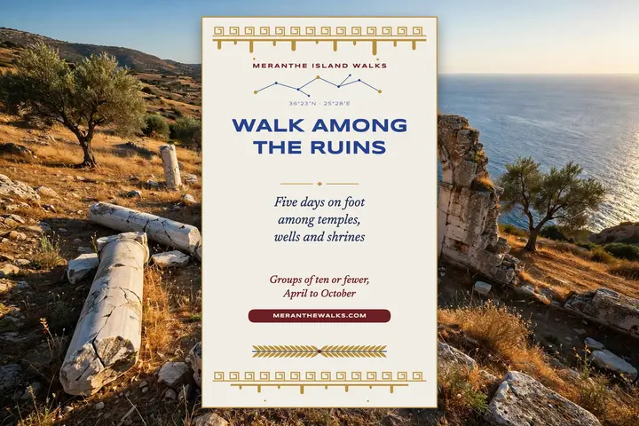 Island ruins guided walk postcard, mythcore template