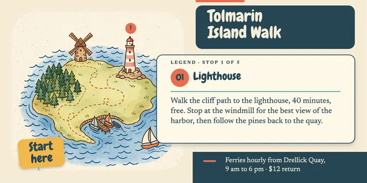 Tolmarin Island walk pictorial map post template