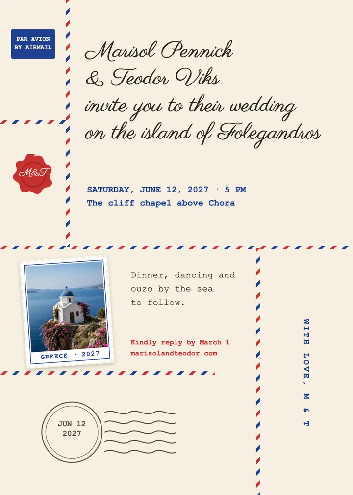Marisol and Teodor island wedding invitation template