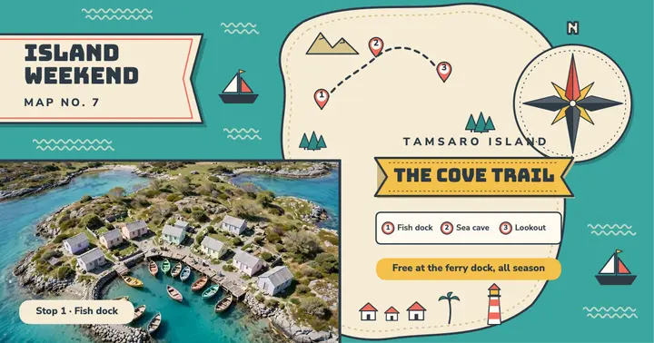 Tamsaro Island weekend map, pictorial map post template