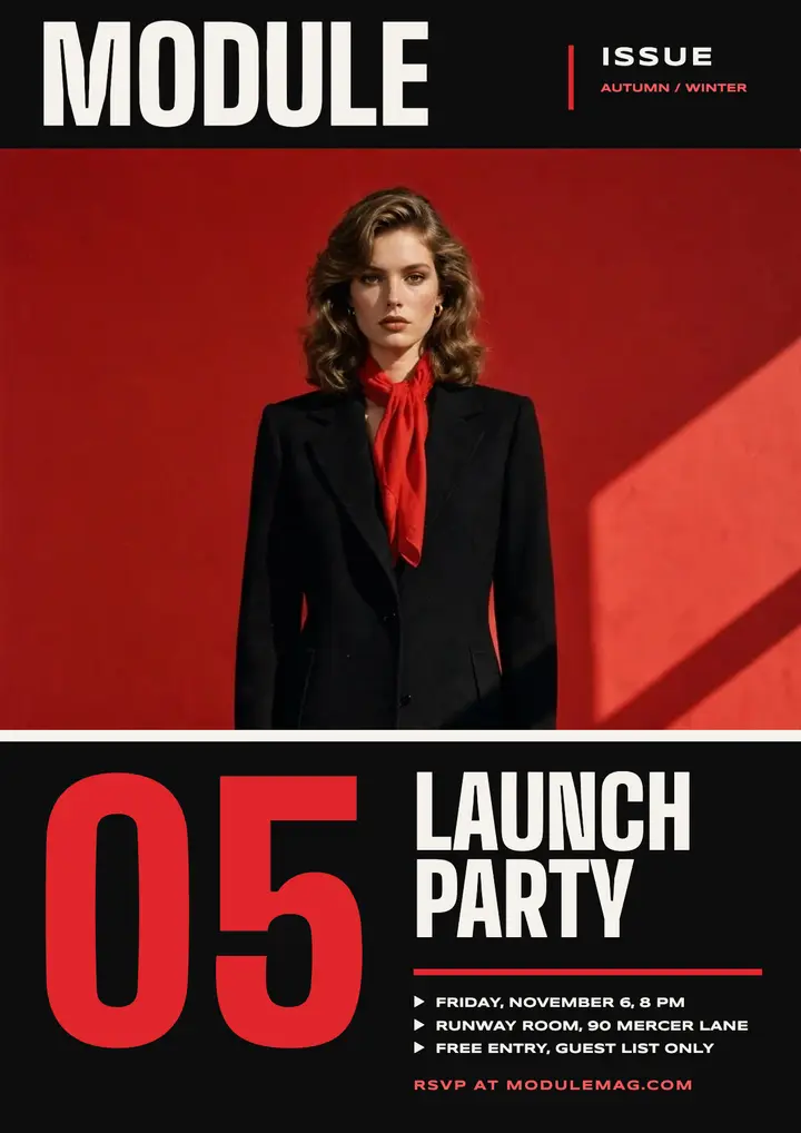 Module issue 05 launch party flyer: magazine launch party flyer template