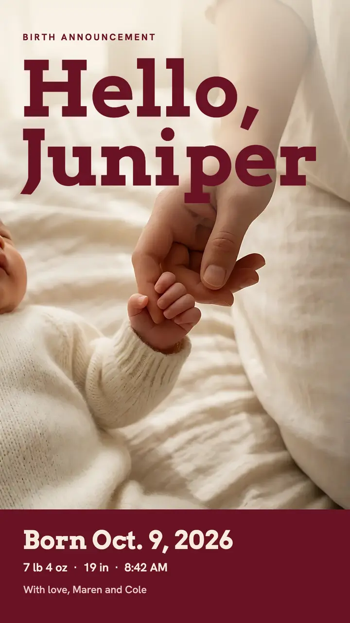Hello, Juniper baby announcement story template