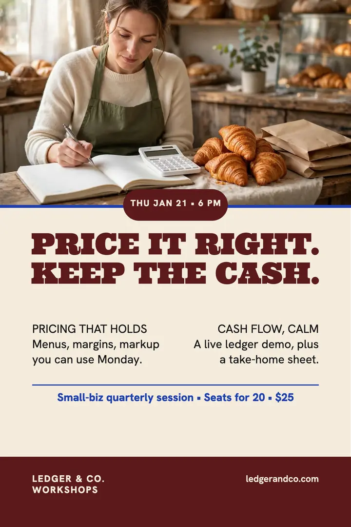 Ledger finance workshop quarterly poster template