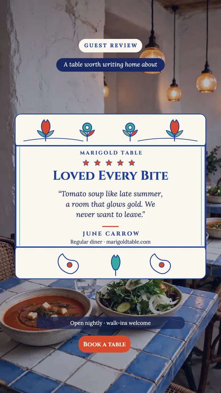 Marigold Table tile review story template