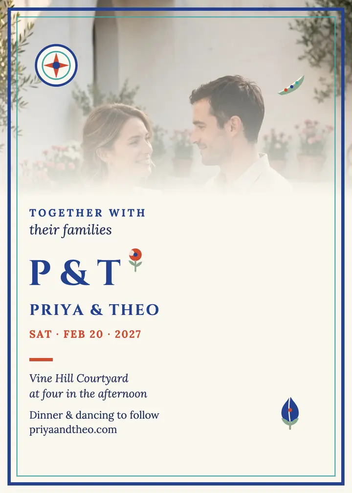 Priya and Theo courtyard wedding invite: wedding invitation template