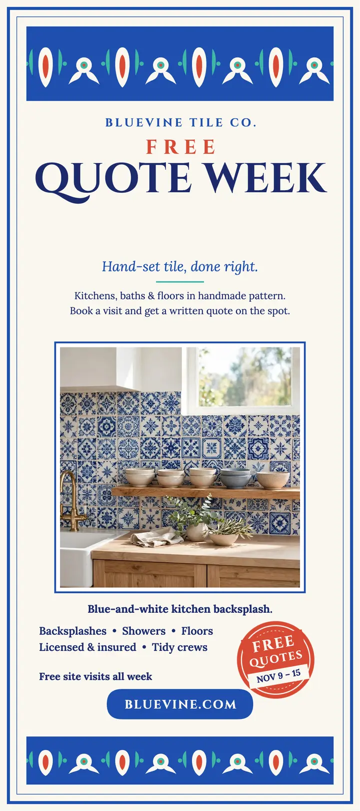 Bluevine Tile quote week rack card template