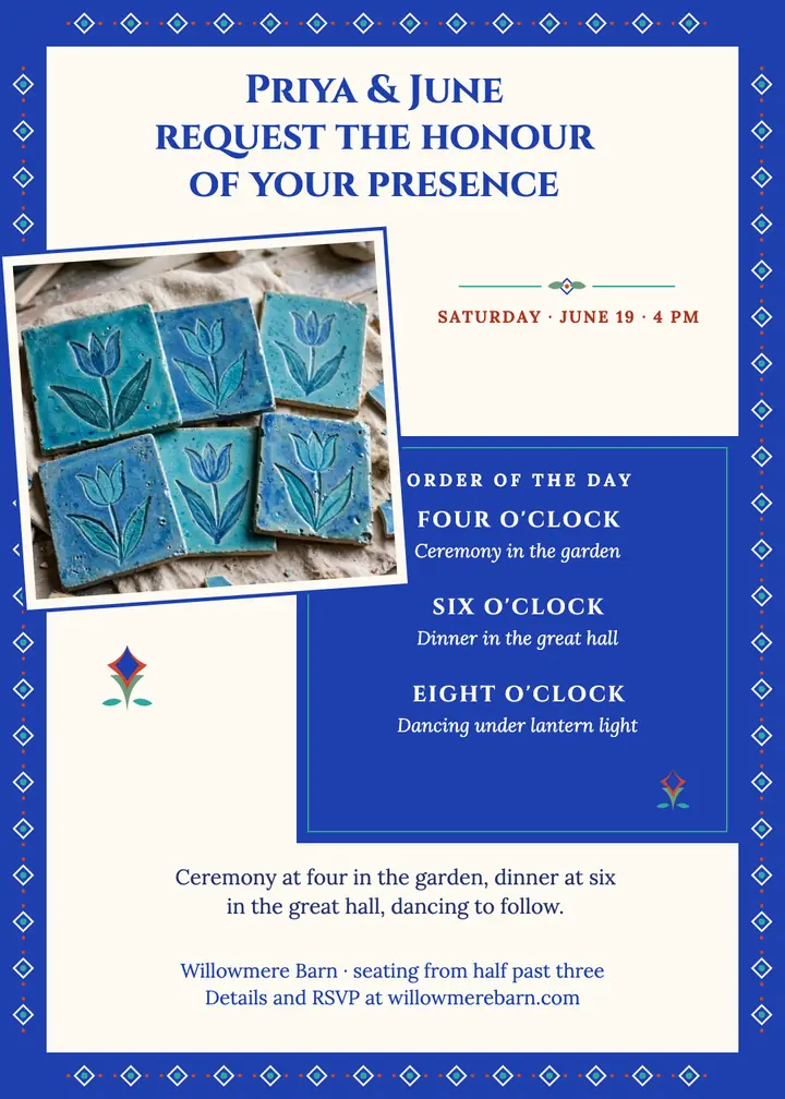 Priya and June iznik tile invitation template