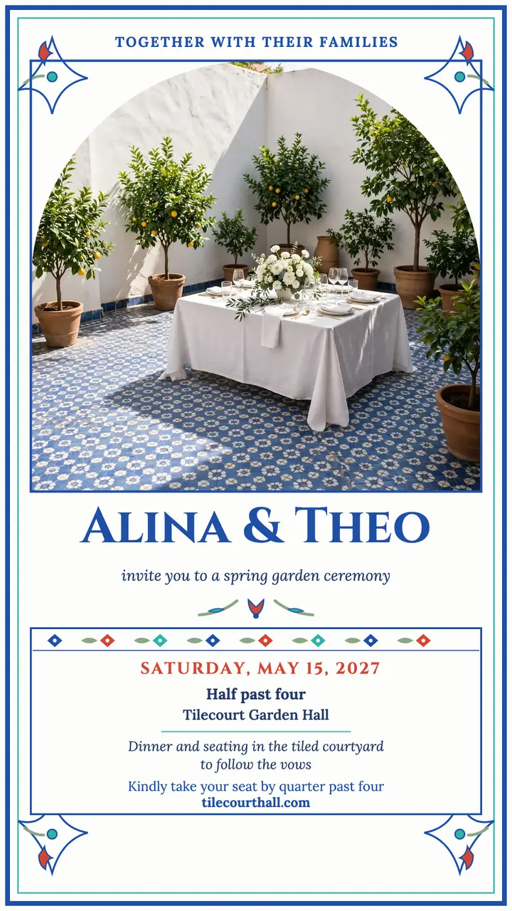 Alina and Theo tile courtyard wedding invitation template