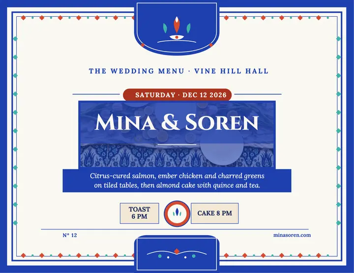 Mina and Soren iznik tile wedding menu template