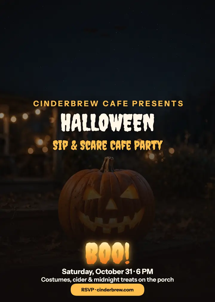 Cinderbrew Halloween cafe party invite template