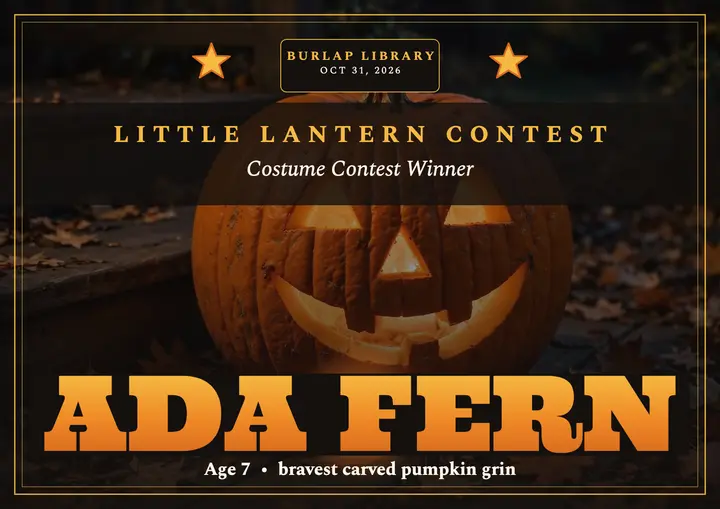 Little Lantern costume winner certificate template