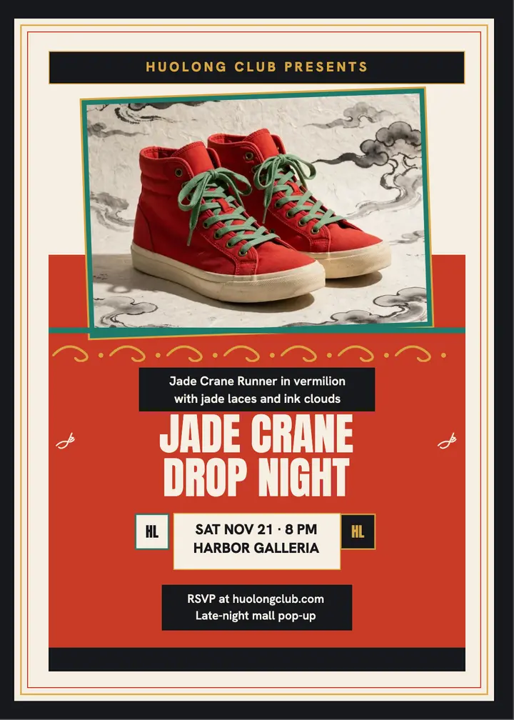 Huolong Club Jade Crane Runner invitation template