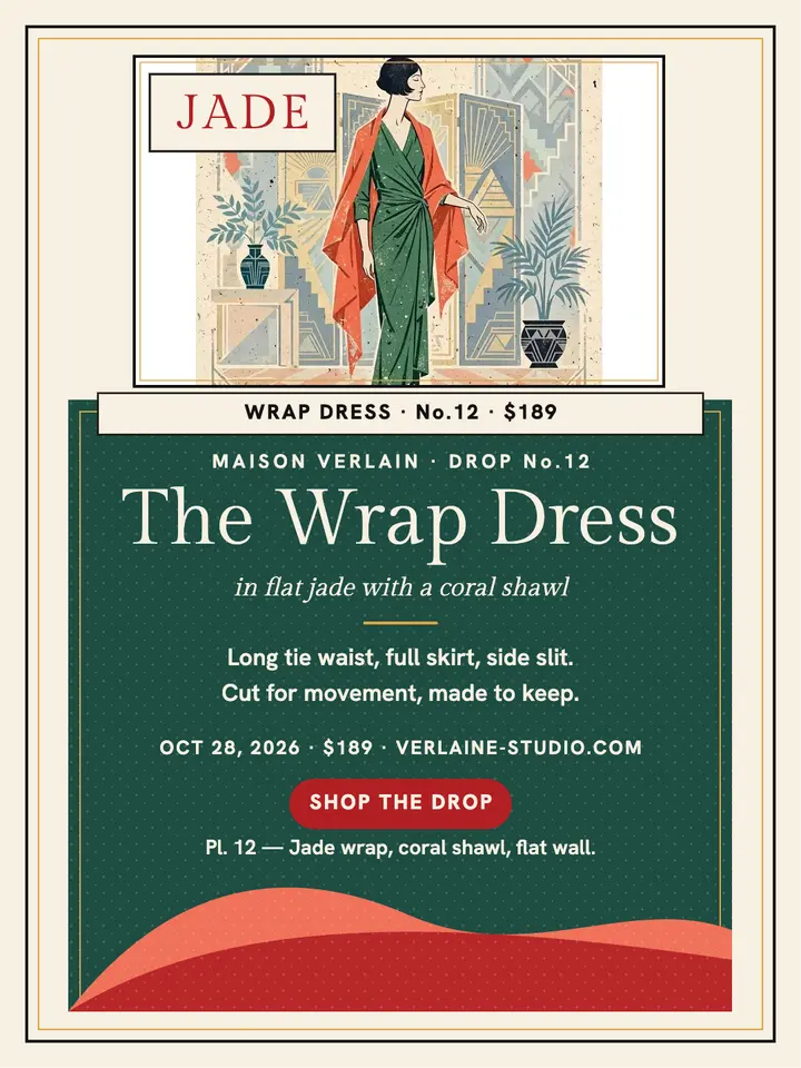 Maison Verlain jade wrap dress drop: dress product drop post template